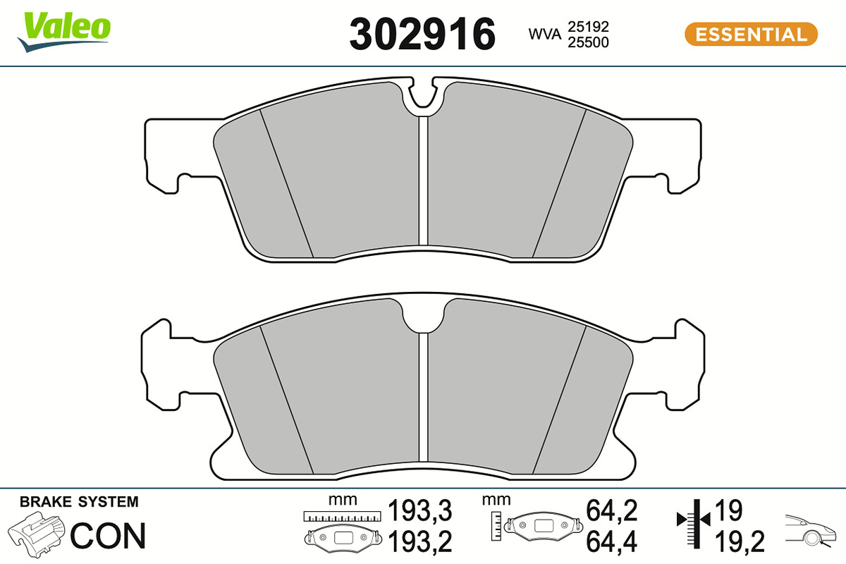 Комплект тормозных колодок, дисковый тормоз - 302916 VALEO